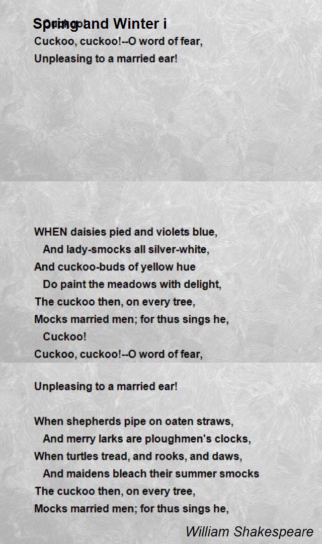 Download Spring And Winter Poem By William Shakespeare Poem Hunter