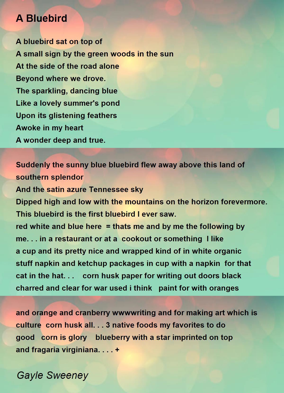 A Bluebird A Bluebird Poem by Gayle Sweeney