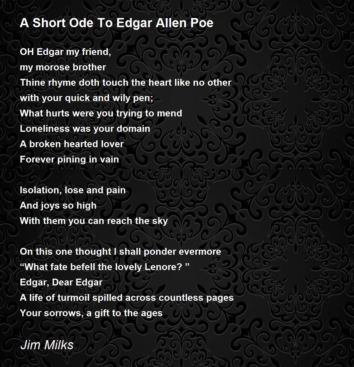 A Short Ode To Edgar Allen Poe A Short Ode To Edgar Allen Poe Poem by