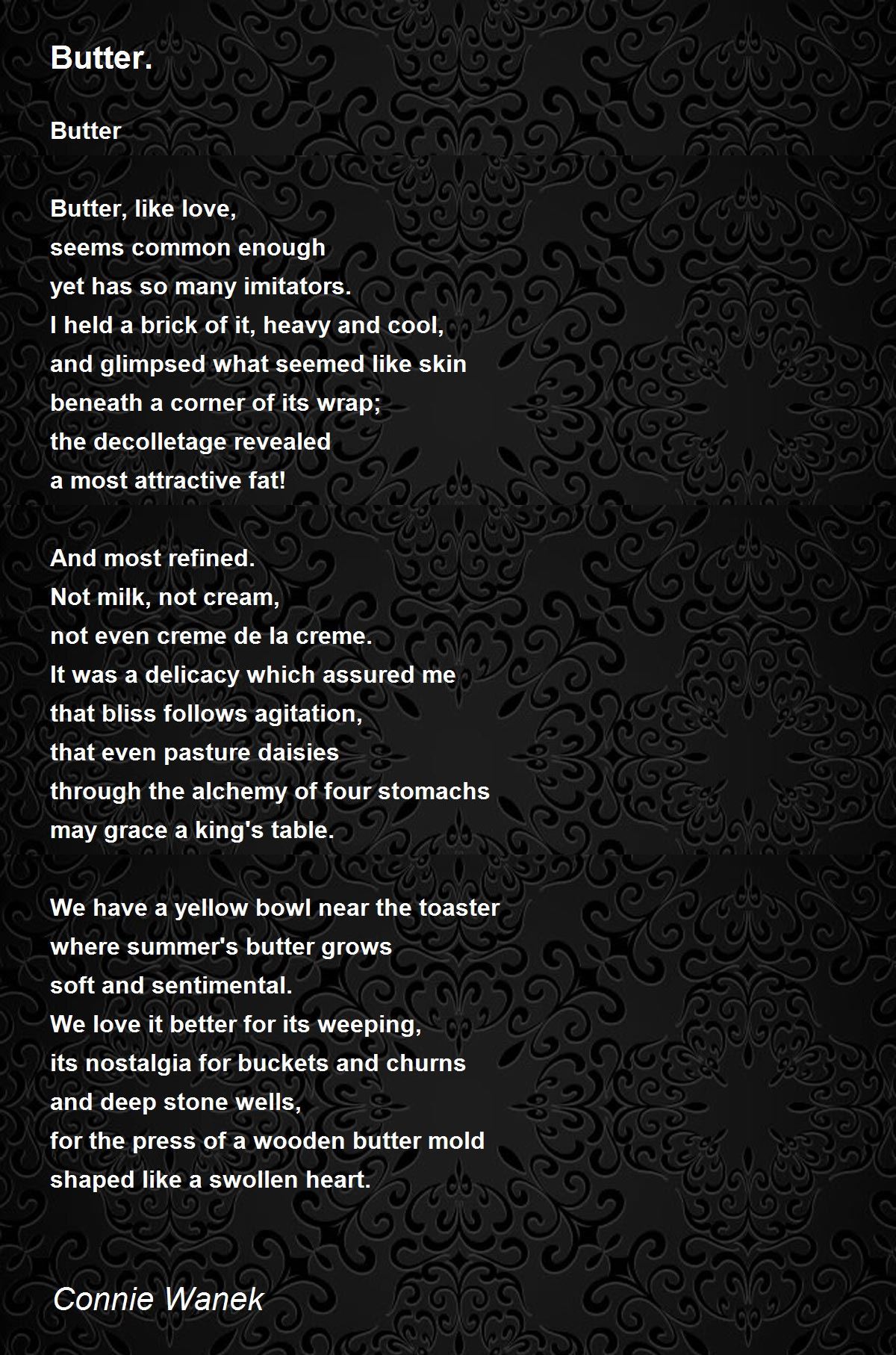 Butter. Poem by Connie Wanek Poem Hunter