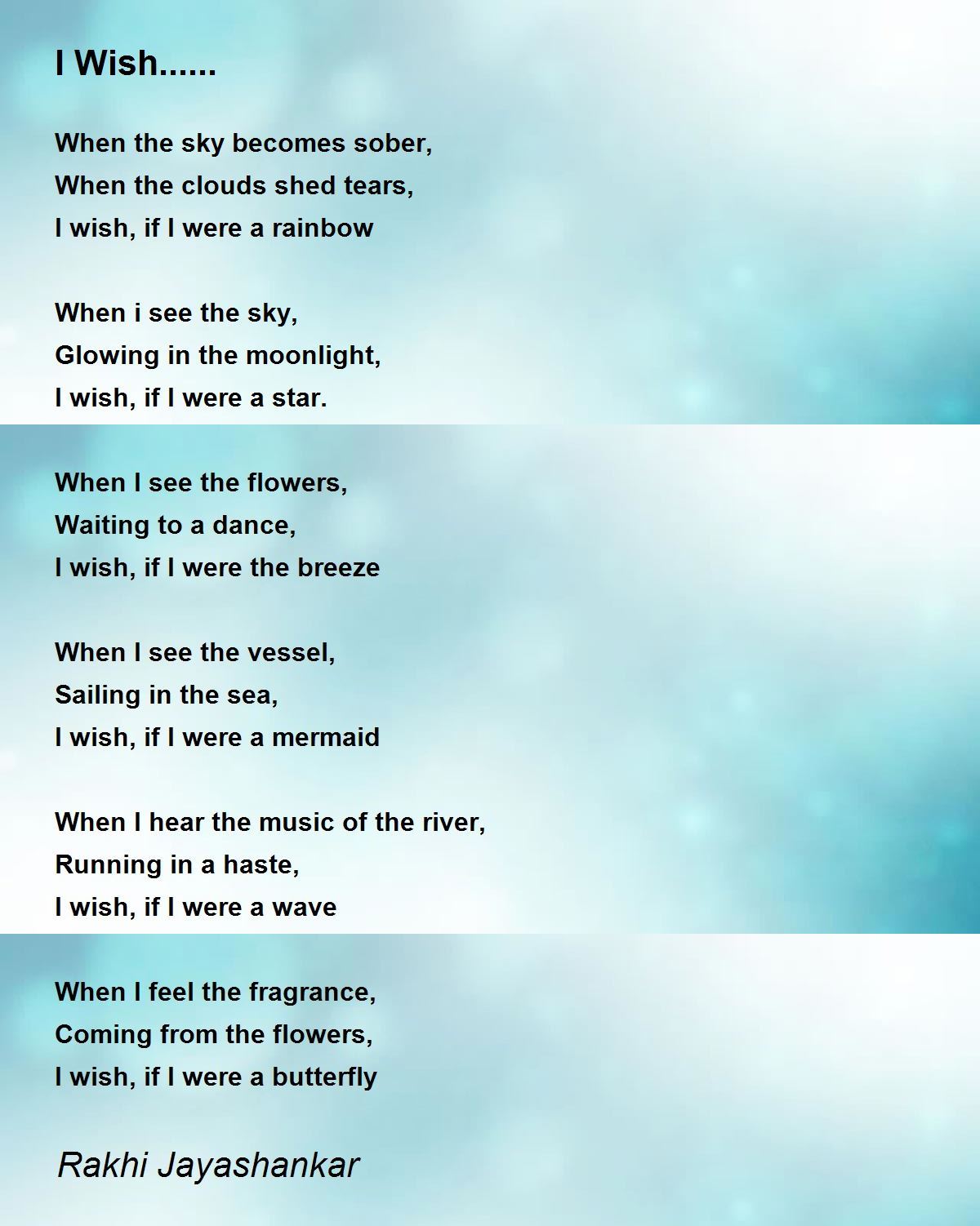 I Wish I Wish Poem By Rakhi Jayashankar