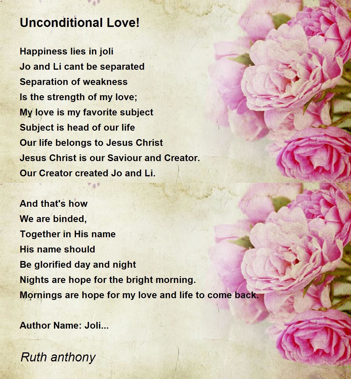 Unconditional Love! Unconditional Love! Poem by Ruth anthony