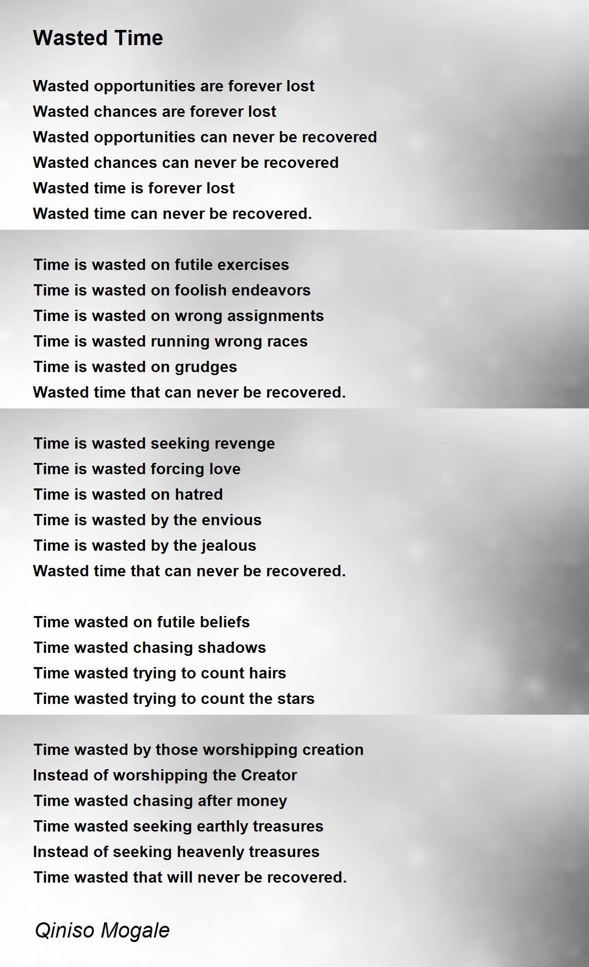 Wasted Time Wasted Time Poem by Qiniso Mogale