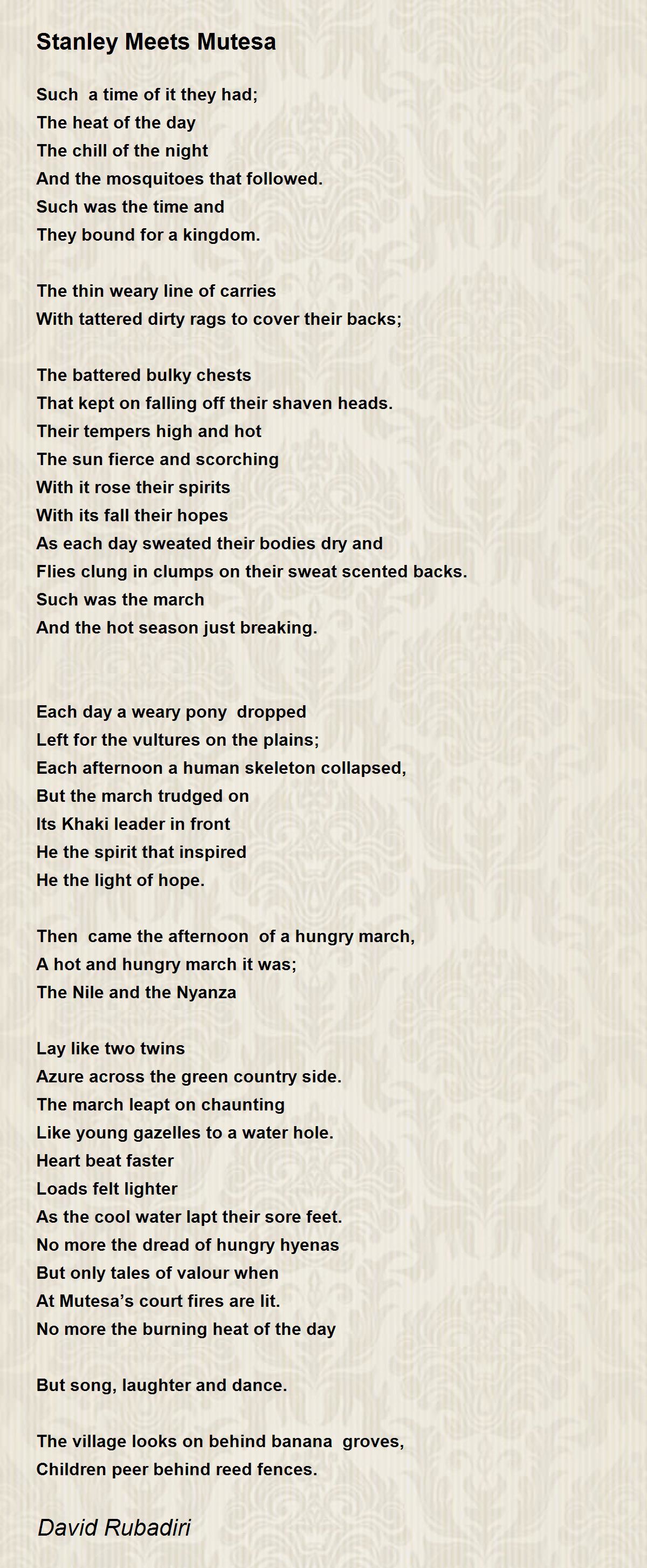 Stanley Meets Mutesa Stanley Meets Mutesa Poem by David Rubadiri