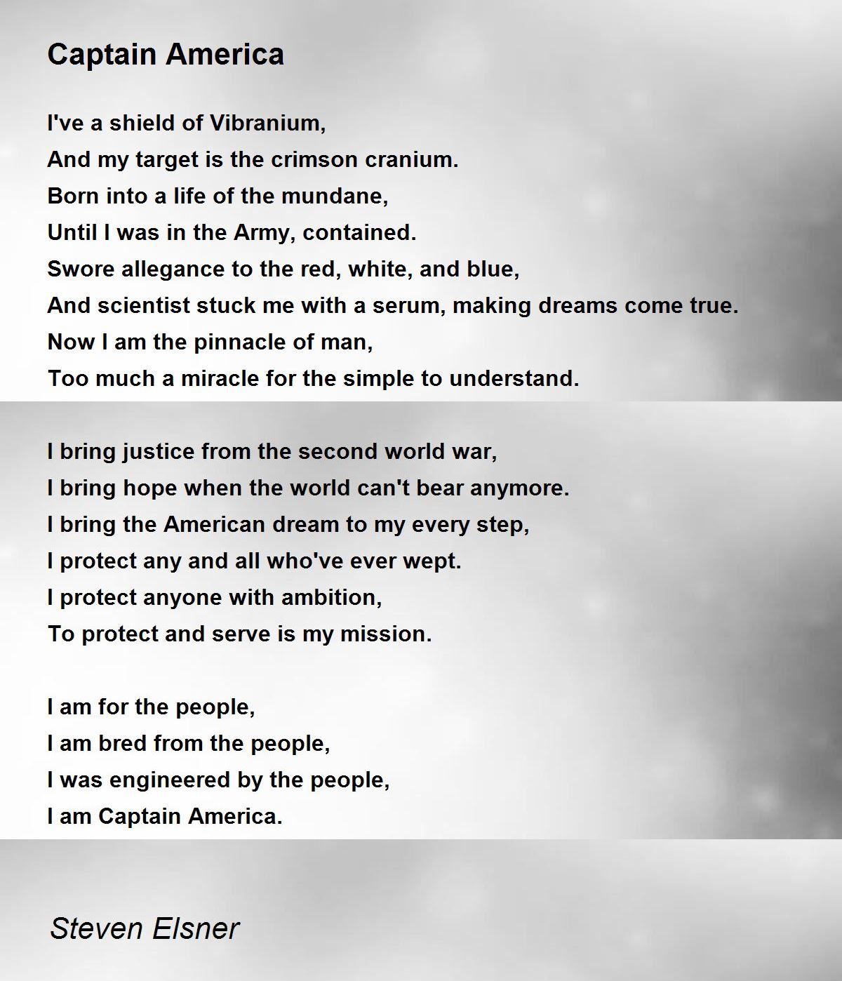 Captain America Captain America Poem by Steven Elsner