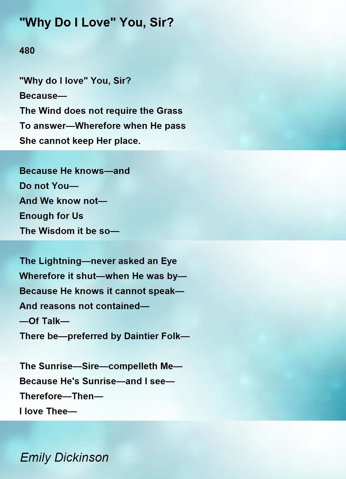 "Why Do I Love" You Sir Poem by Emily Dickinson Poem Hunter "