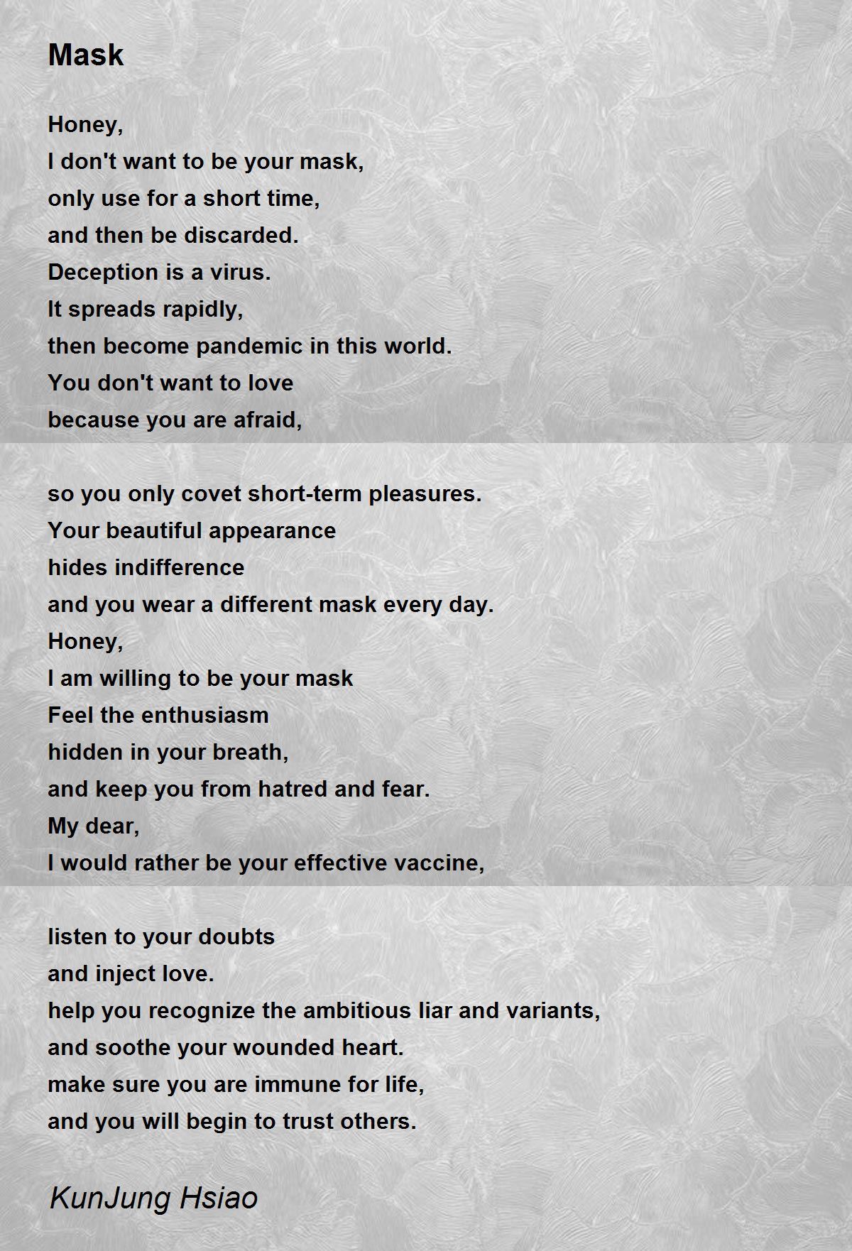 Mask Mask Poem by KunJung Hsiao