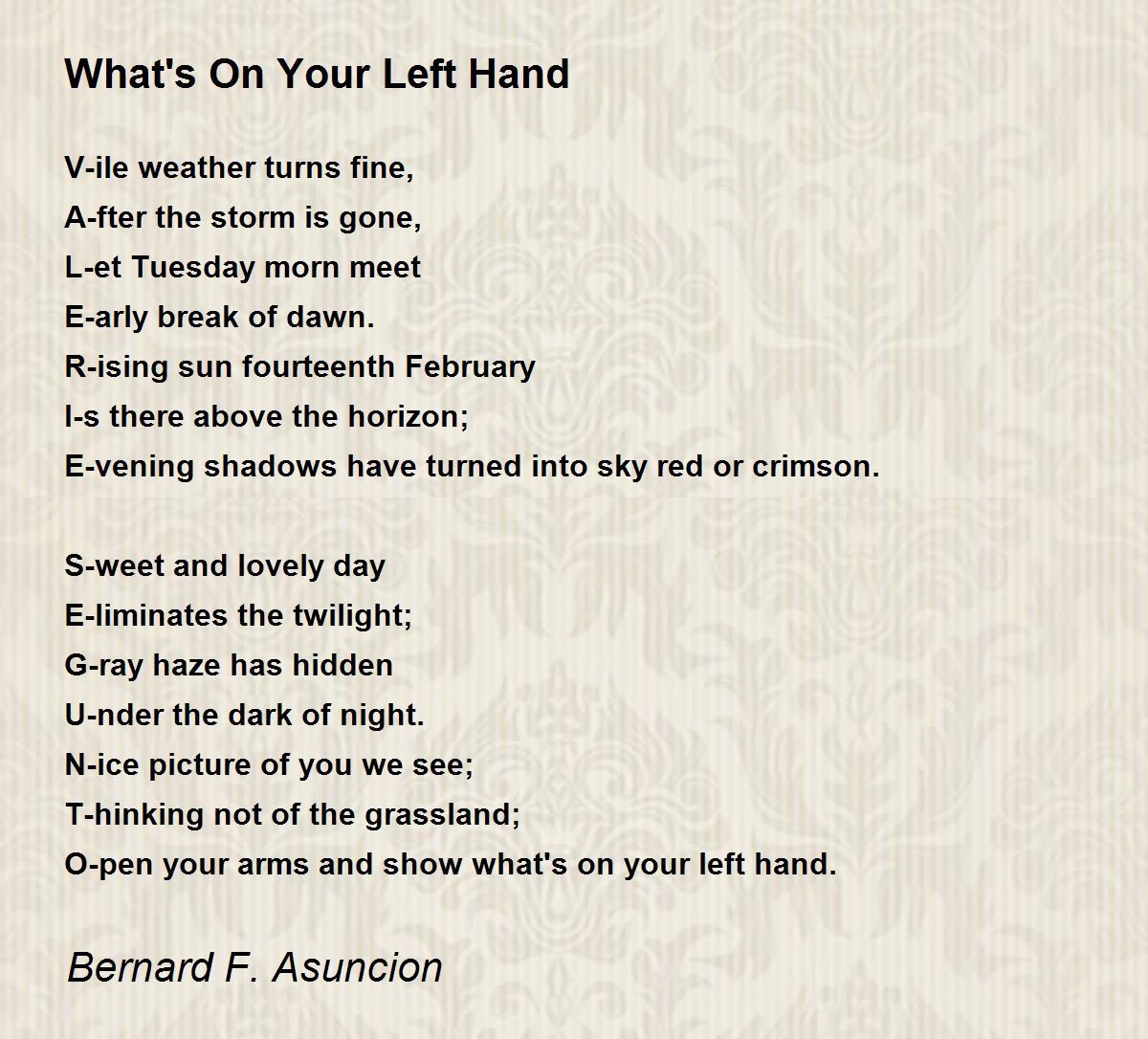 What's On Your Left Hand by Bernard F. Asuncion What's On Your Left