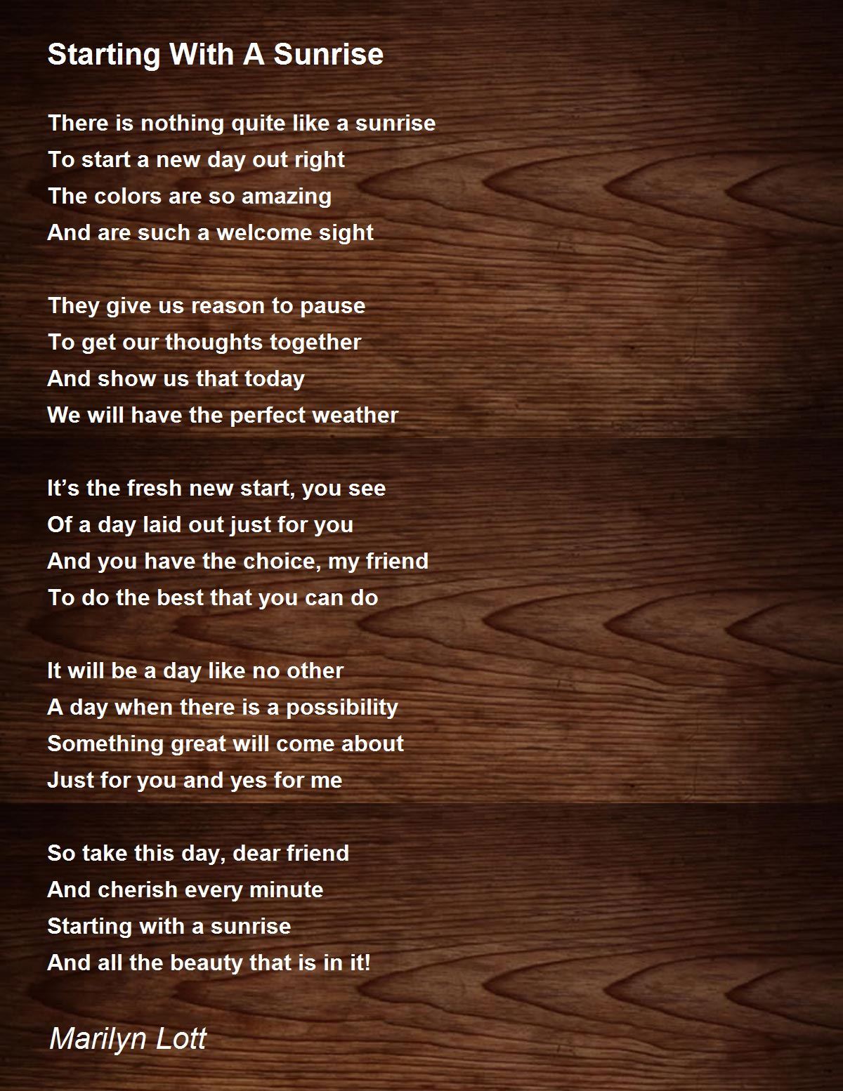 Starting With A Sunrise Poem by Marilyn Lott Poem Hunter