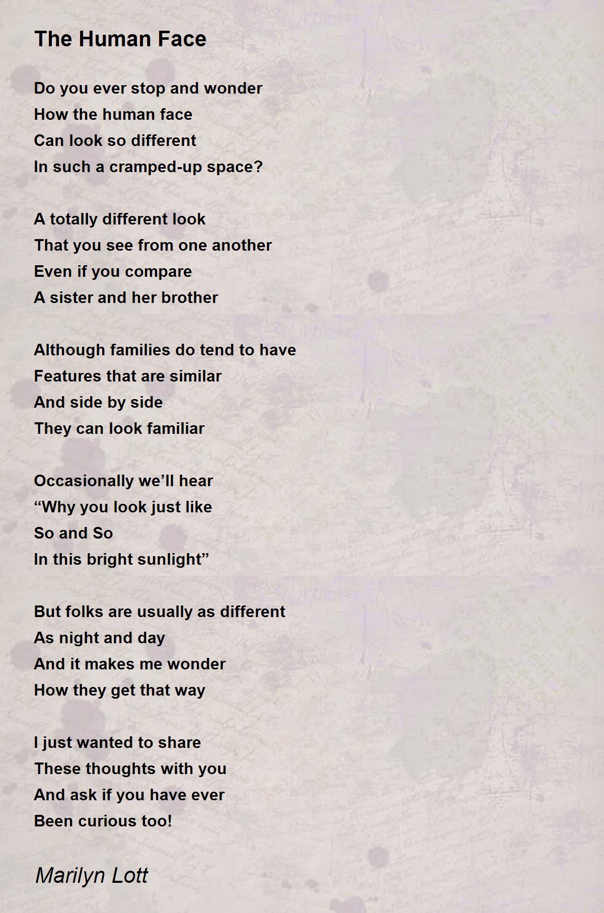 The Human Face The Human Face Poem by Marilyn Lott