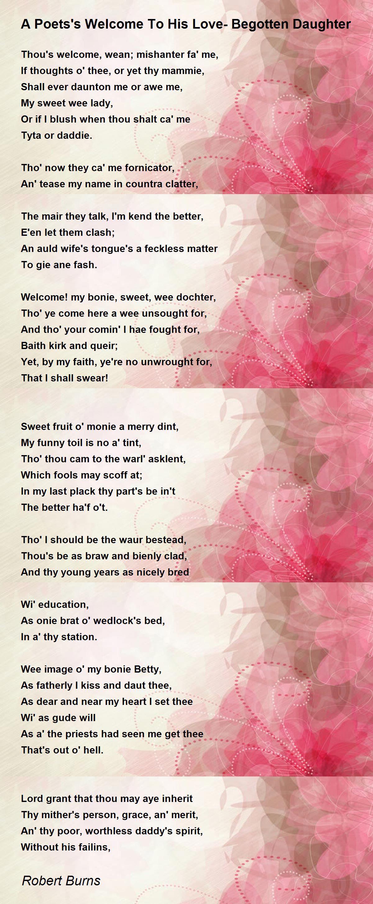 A Poets's Welcome To His Love-Begotten Daughter Poem by Robert Burns