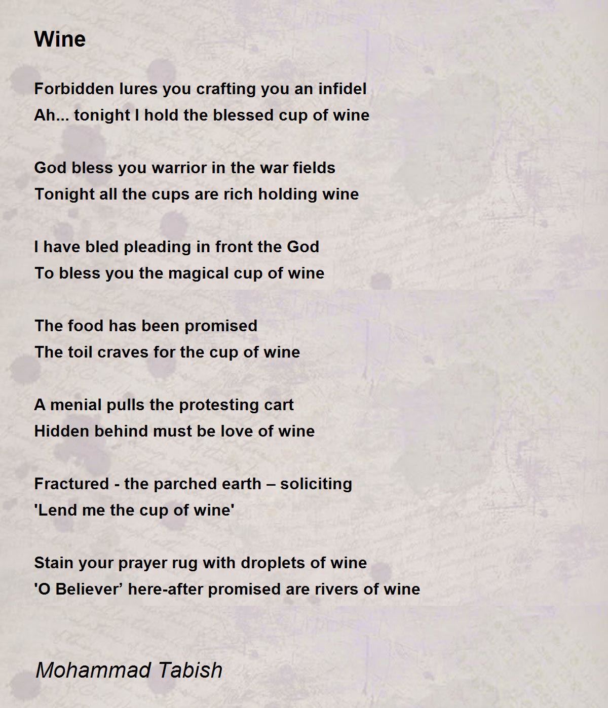 Wine Poem by Mohammad Tabish Poem Hunter
