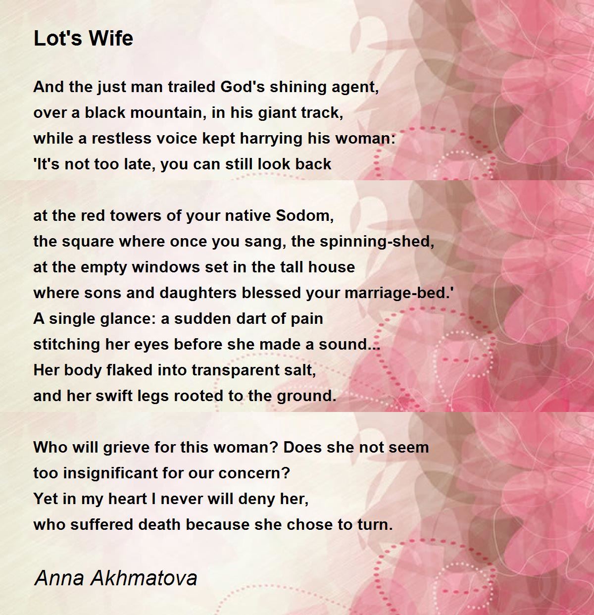 Lot's Wife Poem by Anna Akhmatova - Poem Hunter