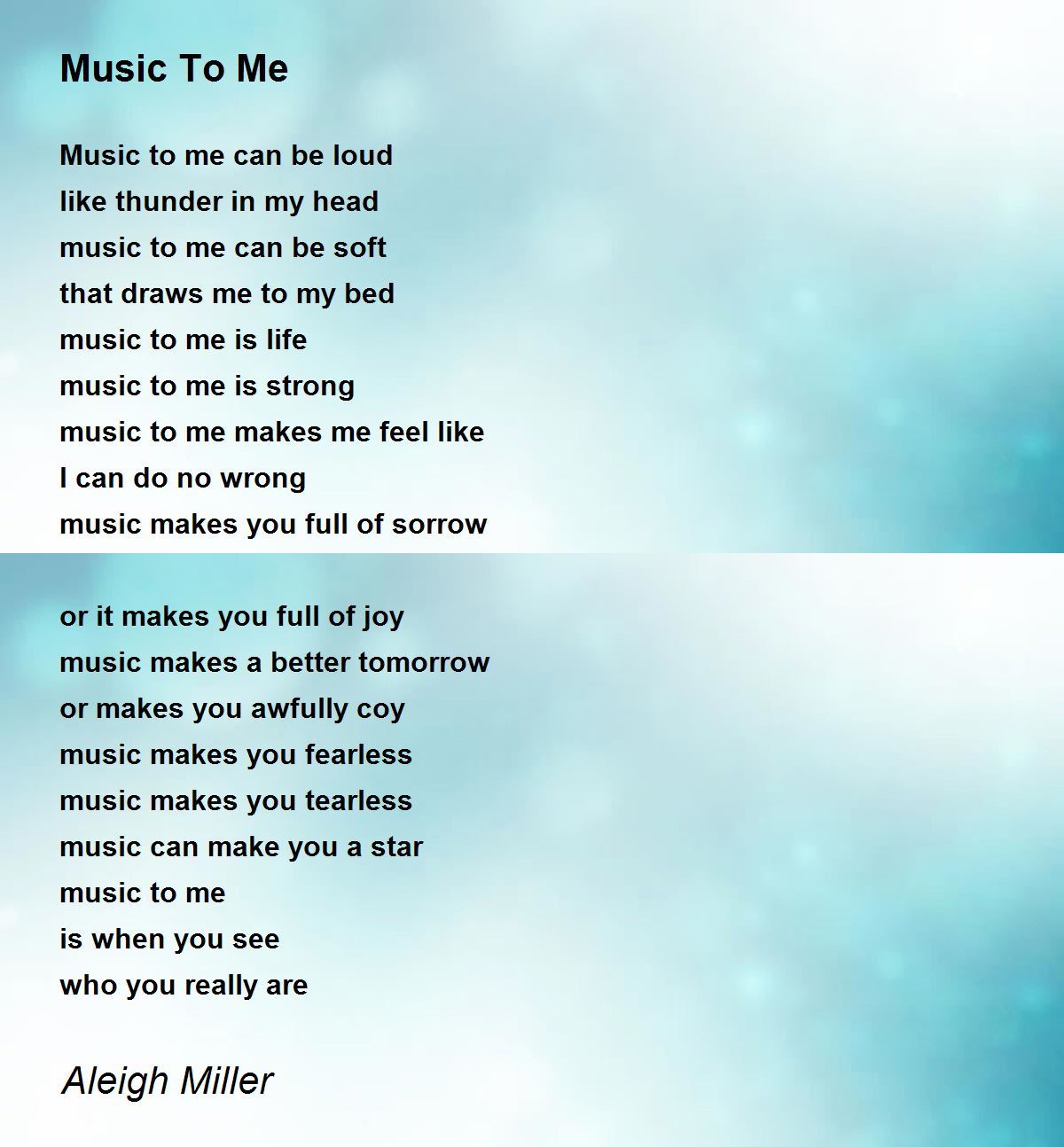 Music To Me Music To Me Poem by Aleigh Miller