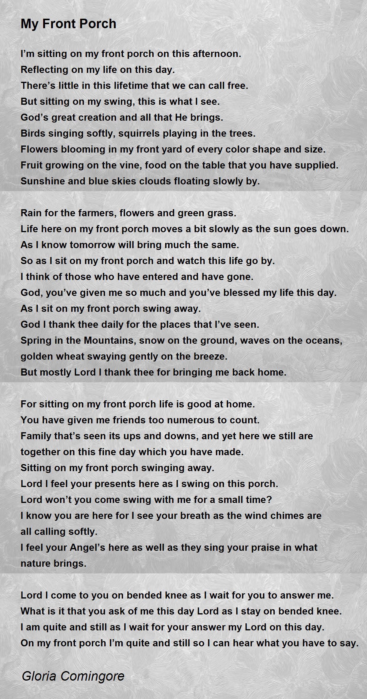 My Front Porch Poem by Gloria Comingore Poem Hunter