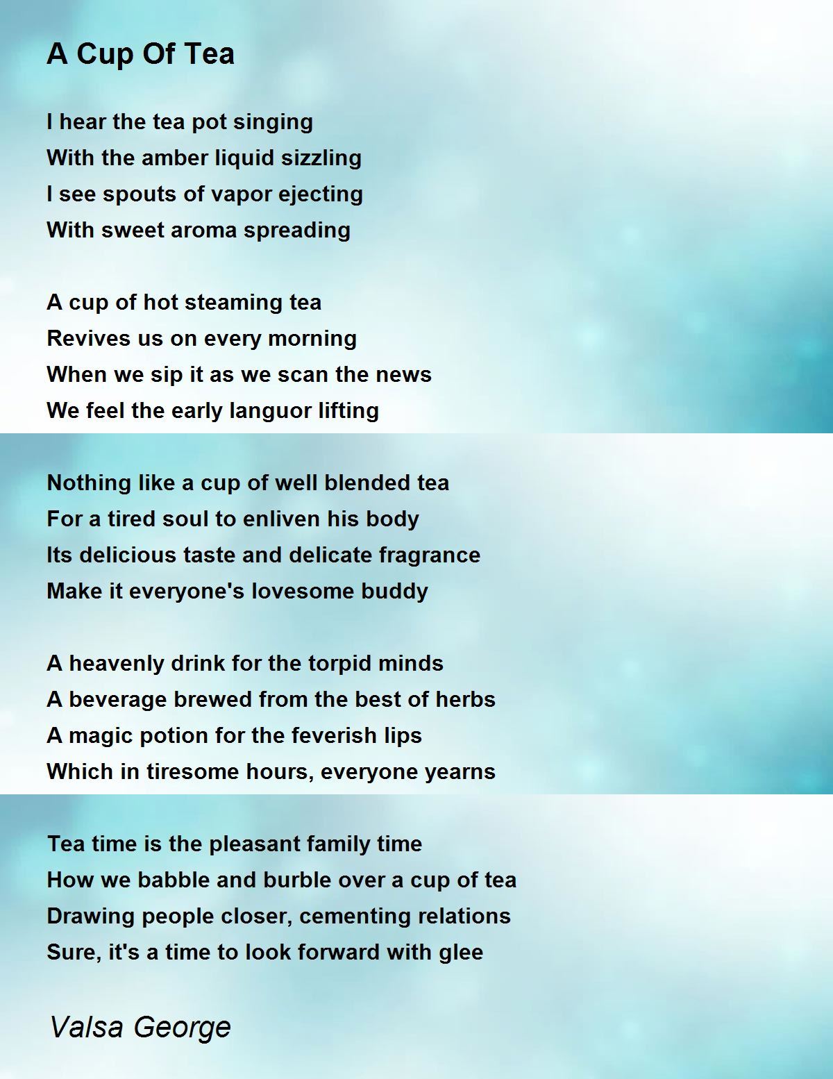 A Cup Of Tea Poem By Valsa George Poem Hunter