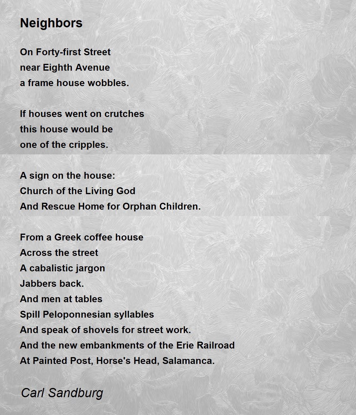 Neighbors Poem by Carl Sandburg - Poem Hunter