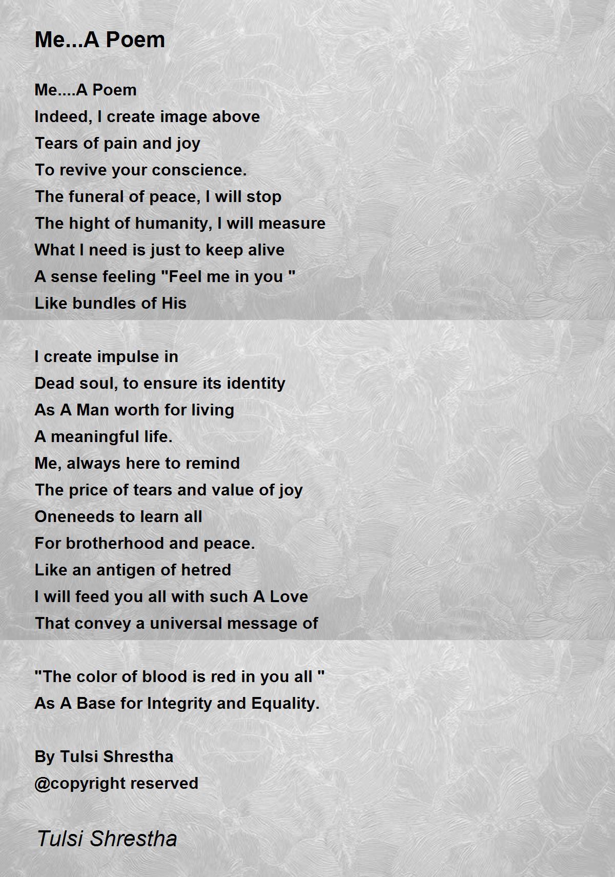 Me...A Poem Poem by Tulsi Shrestha Poem Hunter