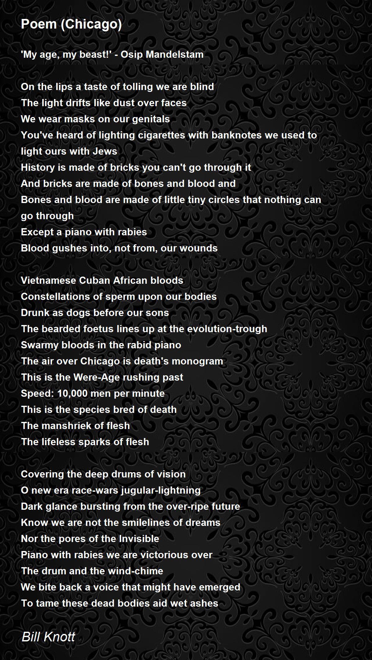 Poem (Chicago) Poem (Chicago) Poem by Bill Knott