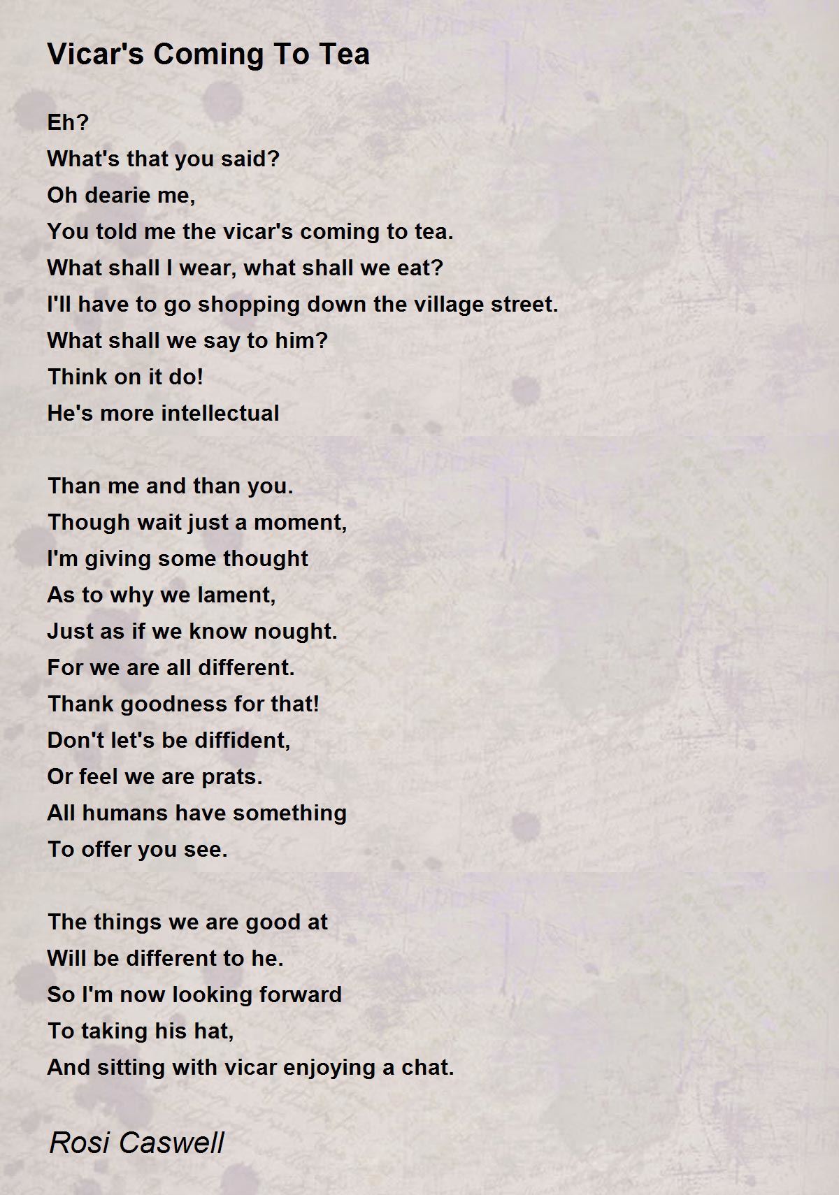 Vicar's Coming To Tea Vicar's Coming To Tea Poem by Rosi Caswell