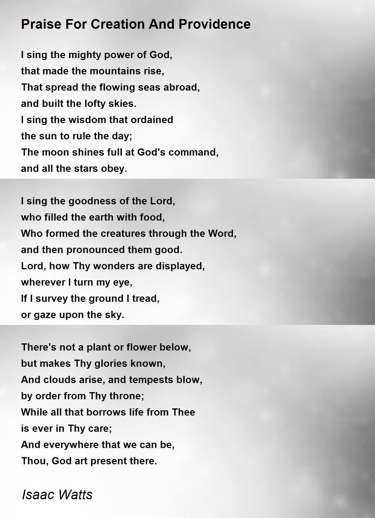 Praise For Creation And Providence Poem by Isaac Watts 