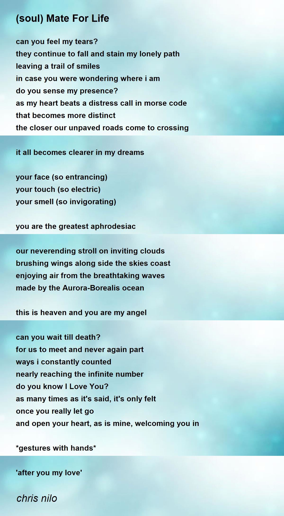 (soul) Mate For Life by chris nilo (soul) Mate For Life Poem