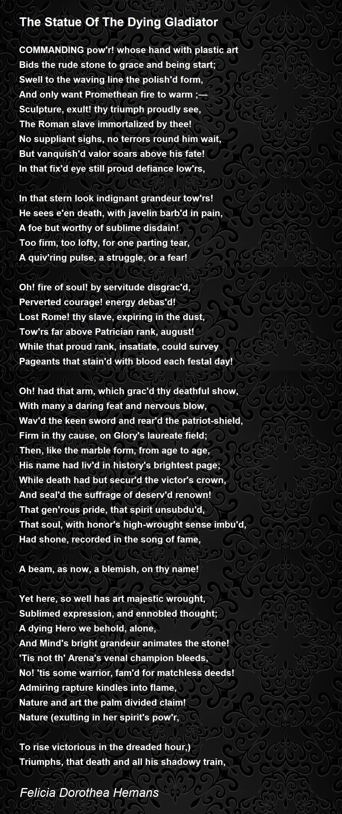 The Statue Of The Dying Gladiator Poem by Felicia Dorothea Hemans