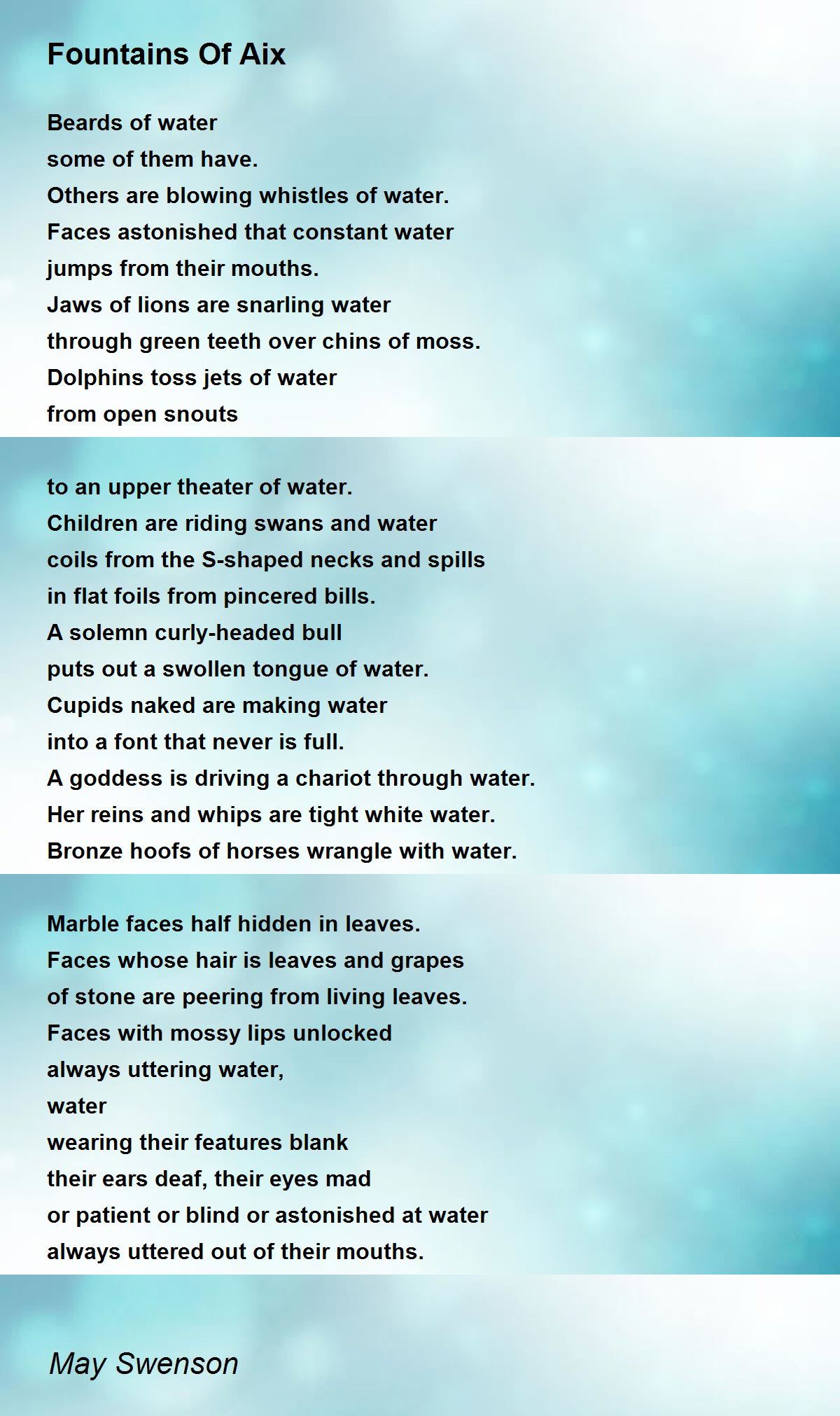 Fountains Of Aix Poem by May Swenson - Poem Hunter