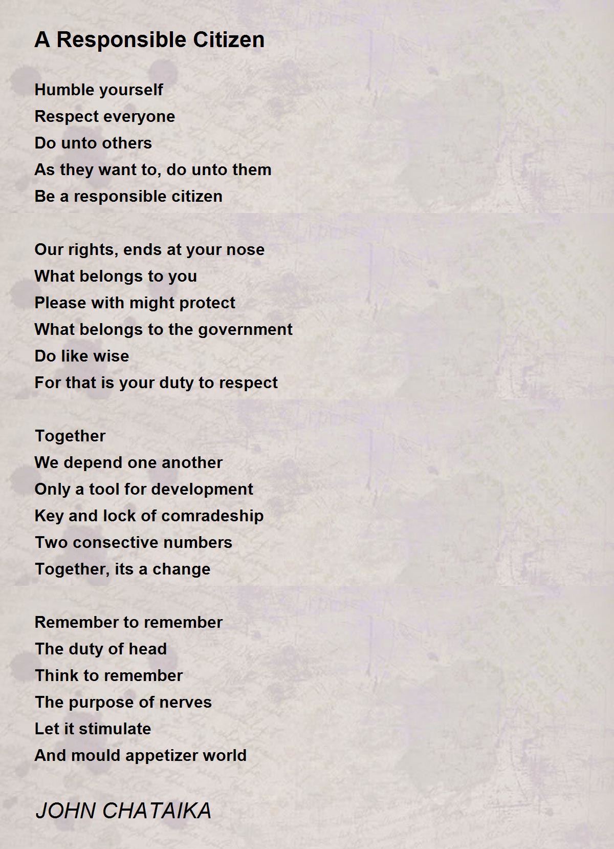 A Responsible Citizen - A Responsible Citizen Poem By John Chataika