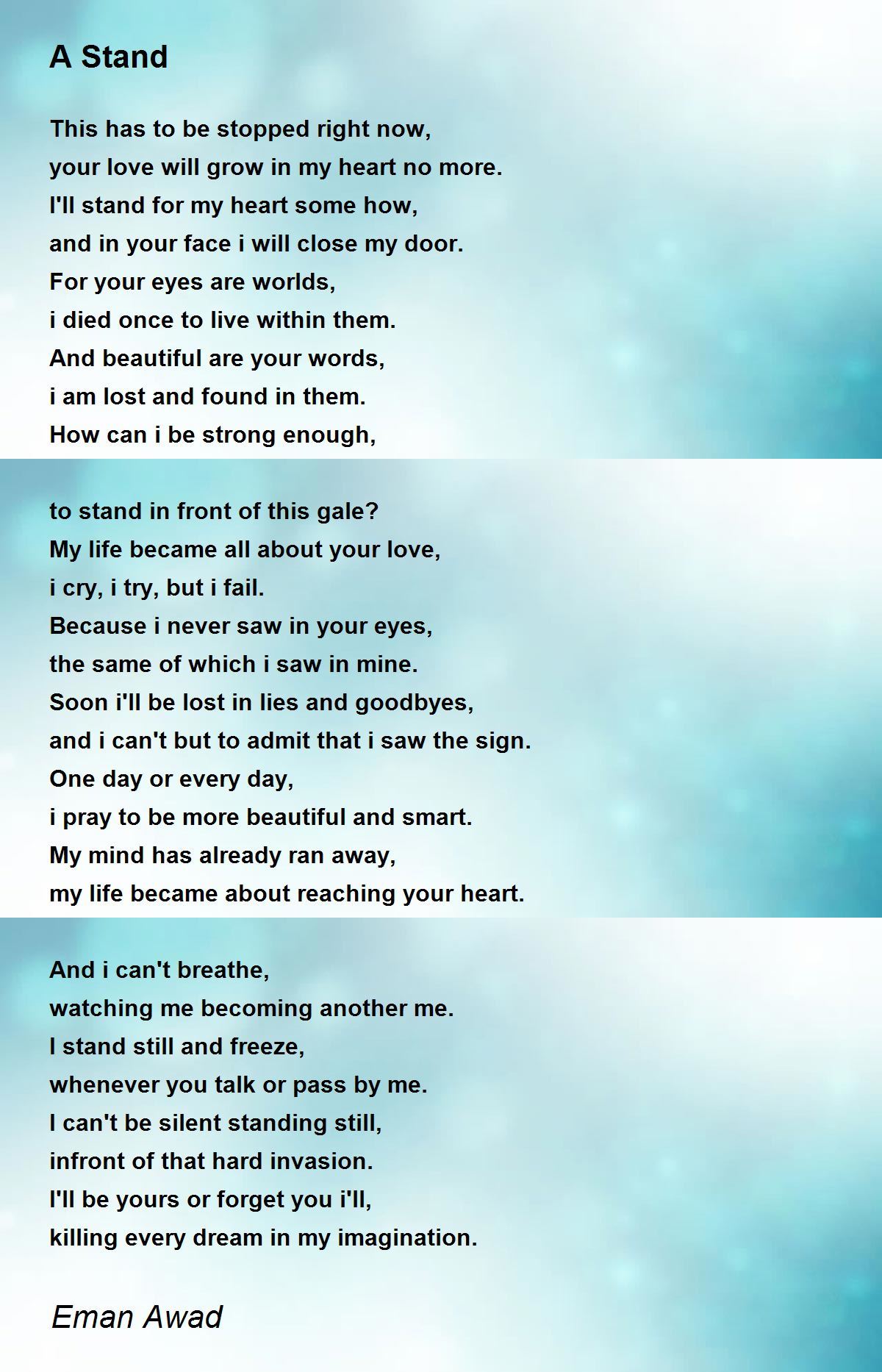 A Stand A Stand Poem by Eman Awad