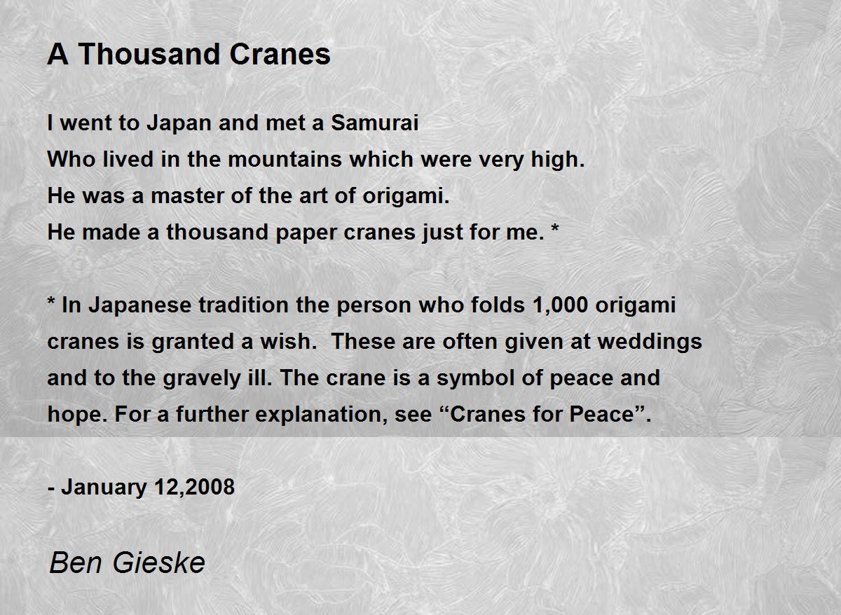 A Thousand Cranes Poem by Ben Gieske Poem Hunter