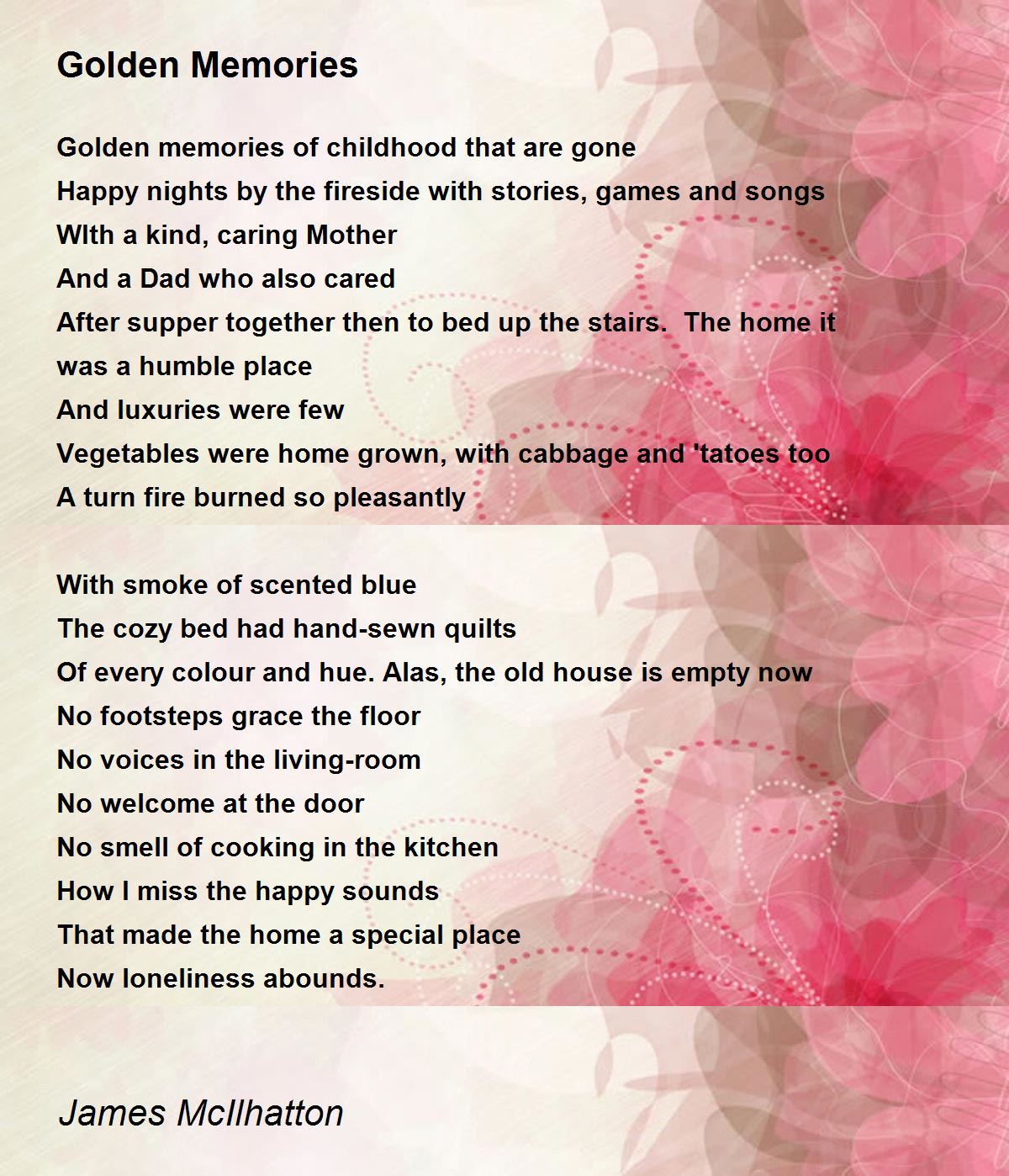 Golden Memories Poem by James McIlhatton Poem Hunter