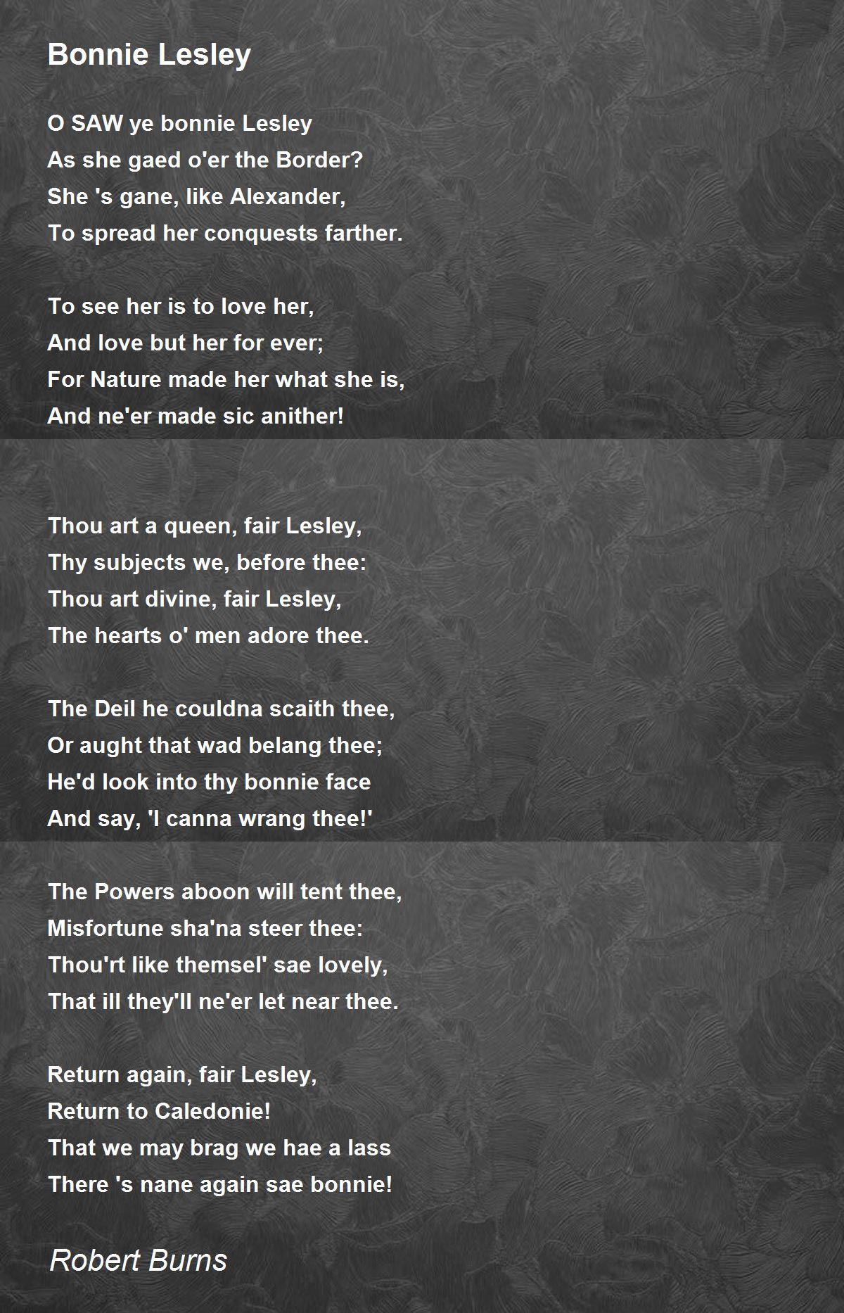 Bonnie Lesley Poem by Robert Burns Poem Hunter