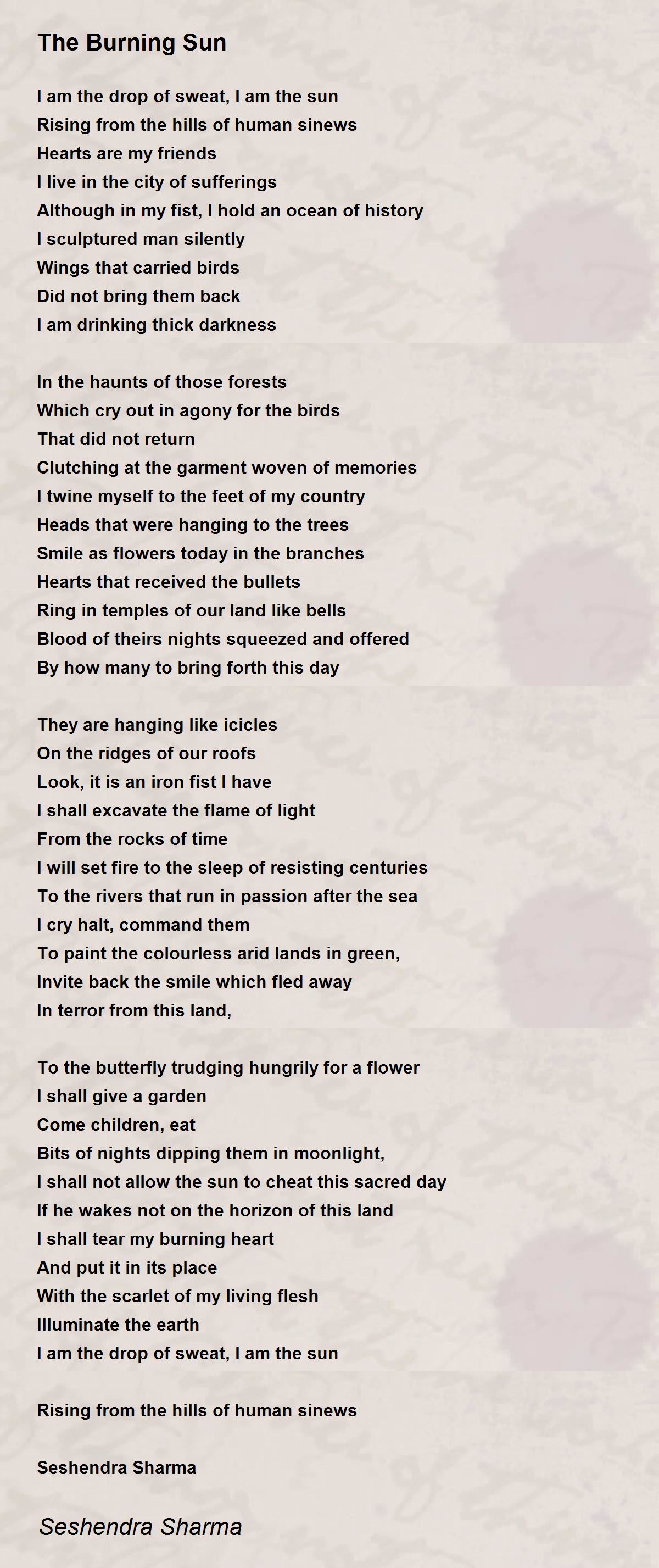 The Burning Sun Poem by Seshendra Sharma Poem Hunter