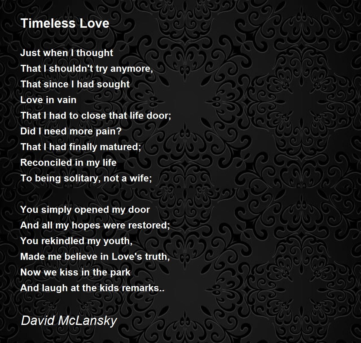 Timeless Love Poem by David McLansky Poem Hunter