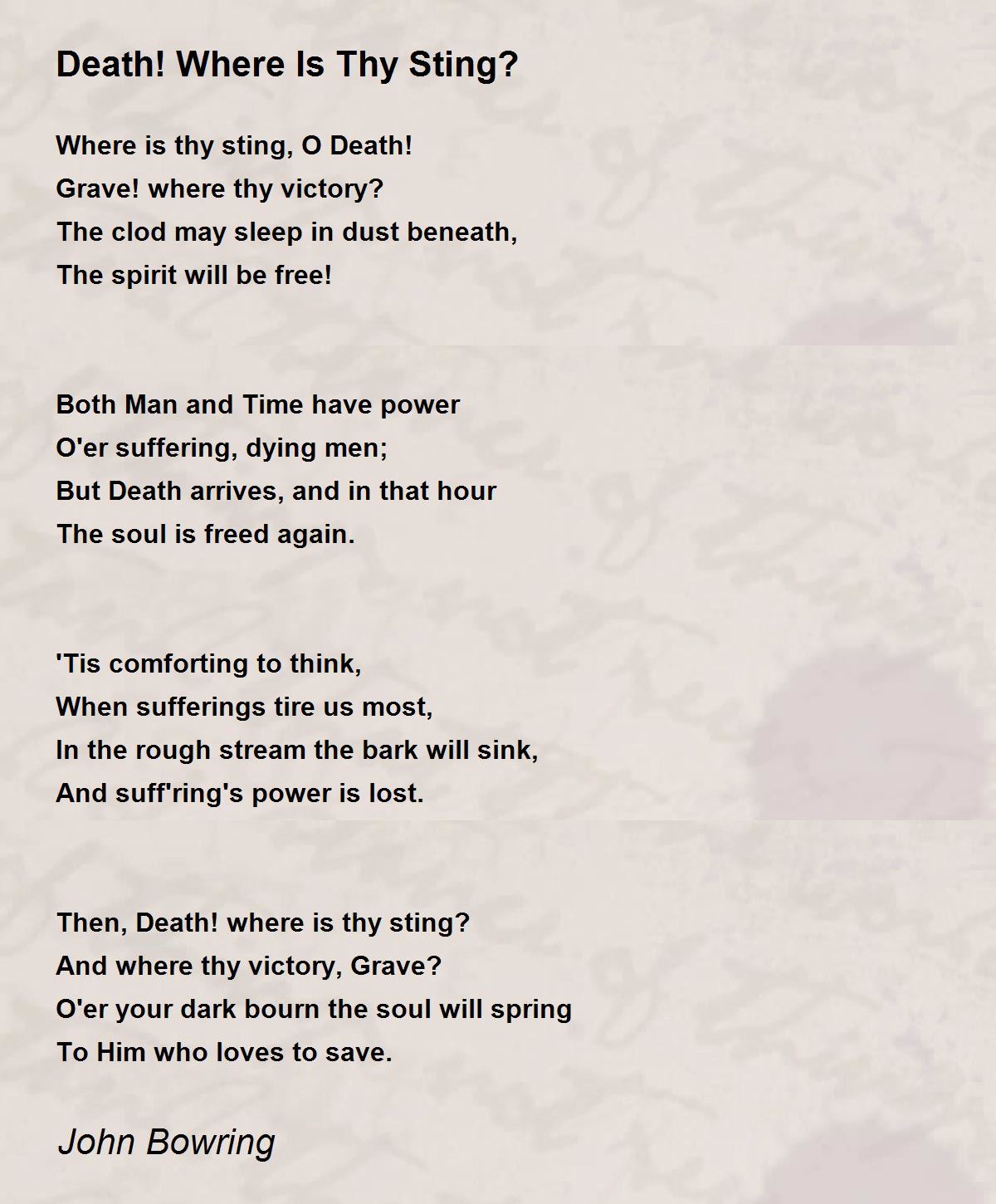 Death! Where Is Thy Sting? Death! Where Is Thy Sting? Poem by John
