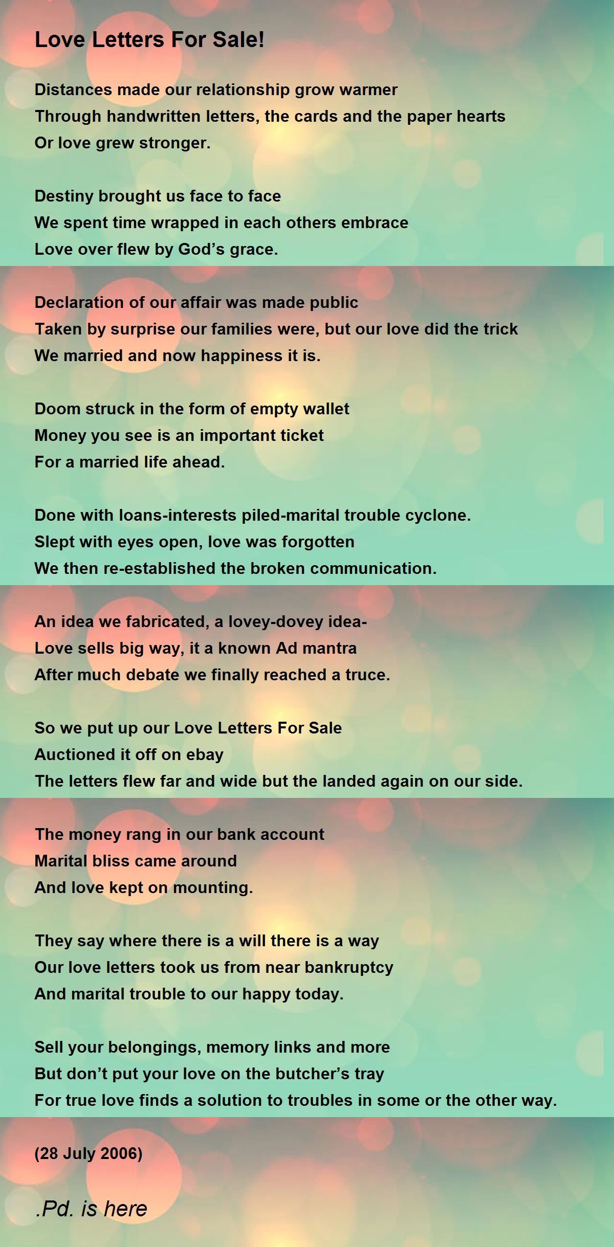 Love Letters For Sale! Poem by .Pd. is here Poem Hunter