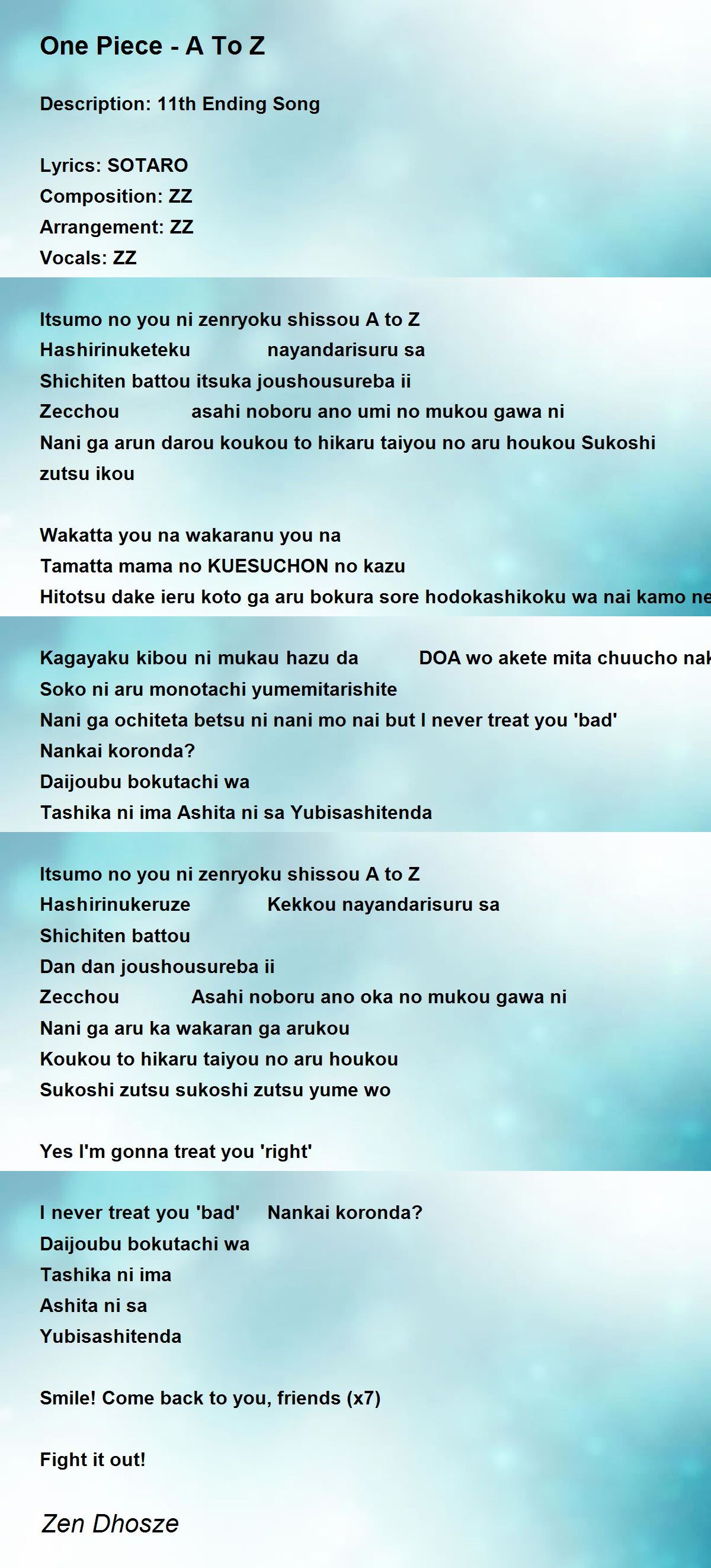 One Piece A To Z One Piece A To Z Poem By Zen Dhosze