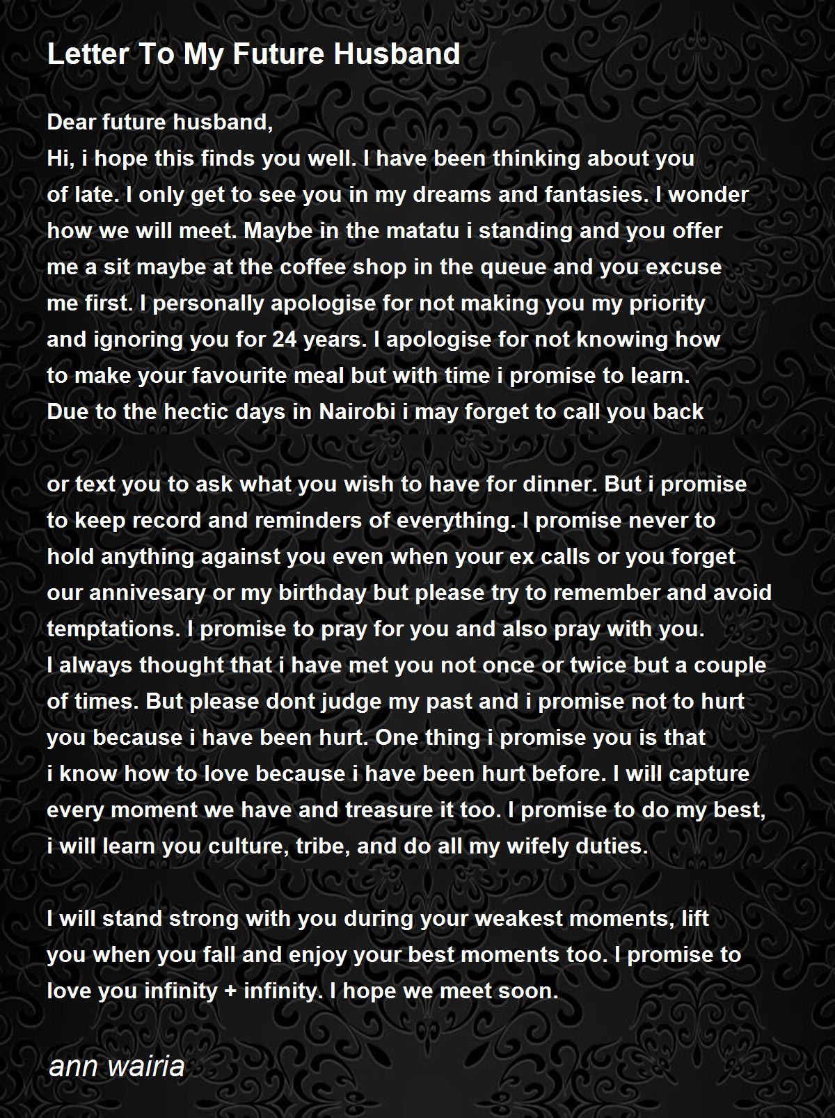 Letter To My Future Husband Letter To My Future Husband Poem By Ann 