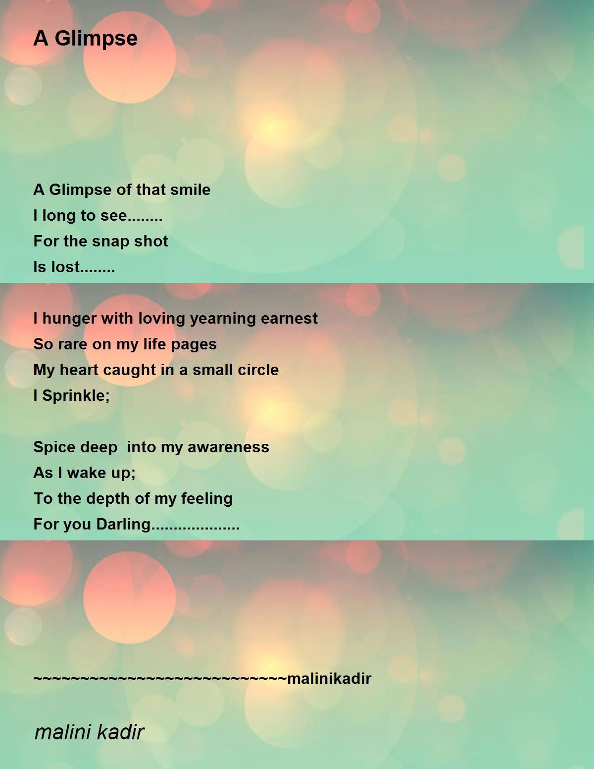 A Glimpse Poem by malini kadir Poem Hunter