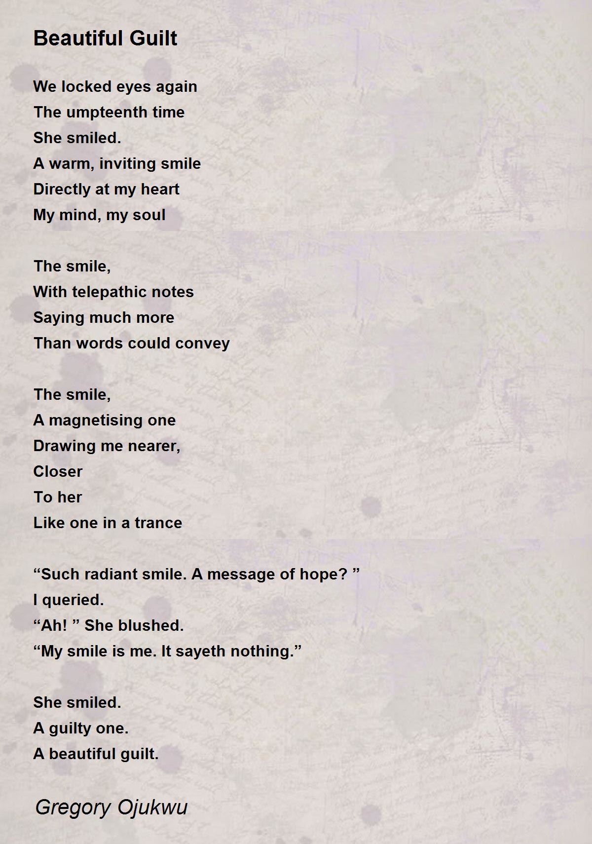 Beautiful Guilt Beautiful Guilt Poem by Gregory Ojukwu