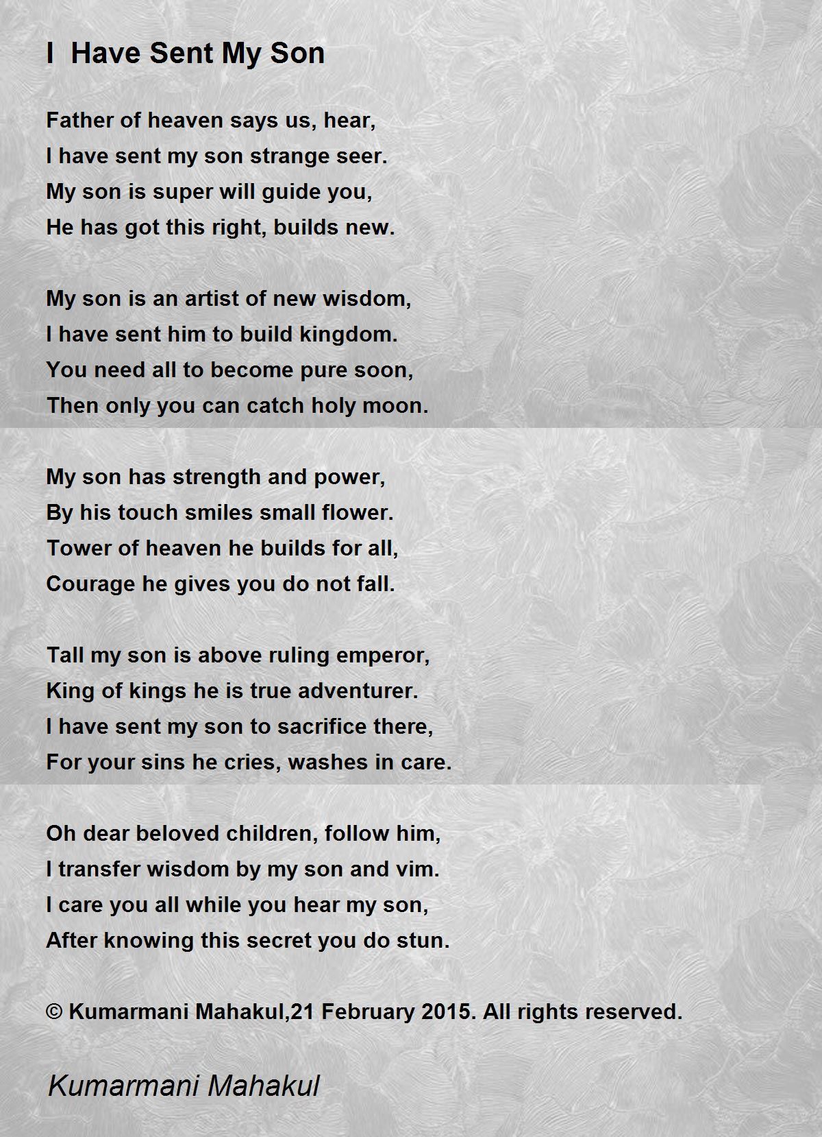 Poem To My Son In Heaven I Have Sent My Son - I Have Sent My Son Poem By Kumarmani Mahakul