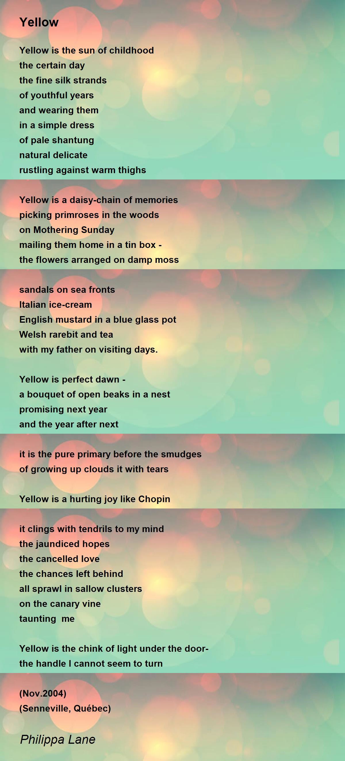 Yellow Yellow Poem by Philippa Lane