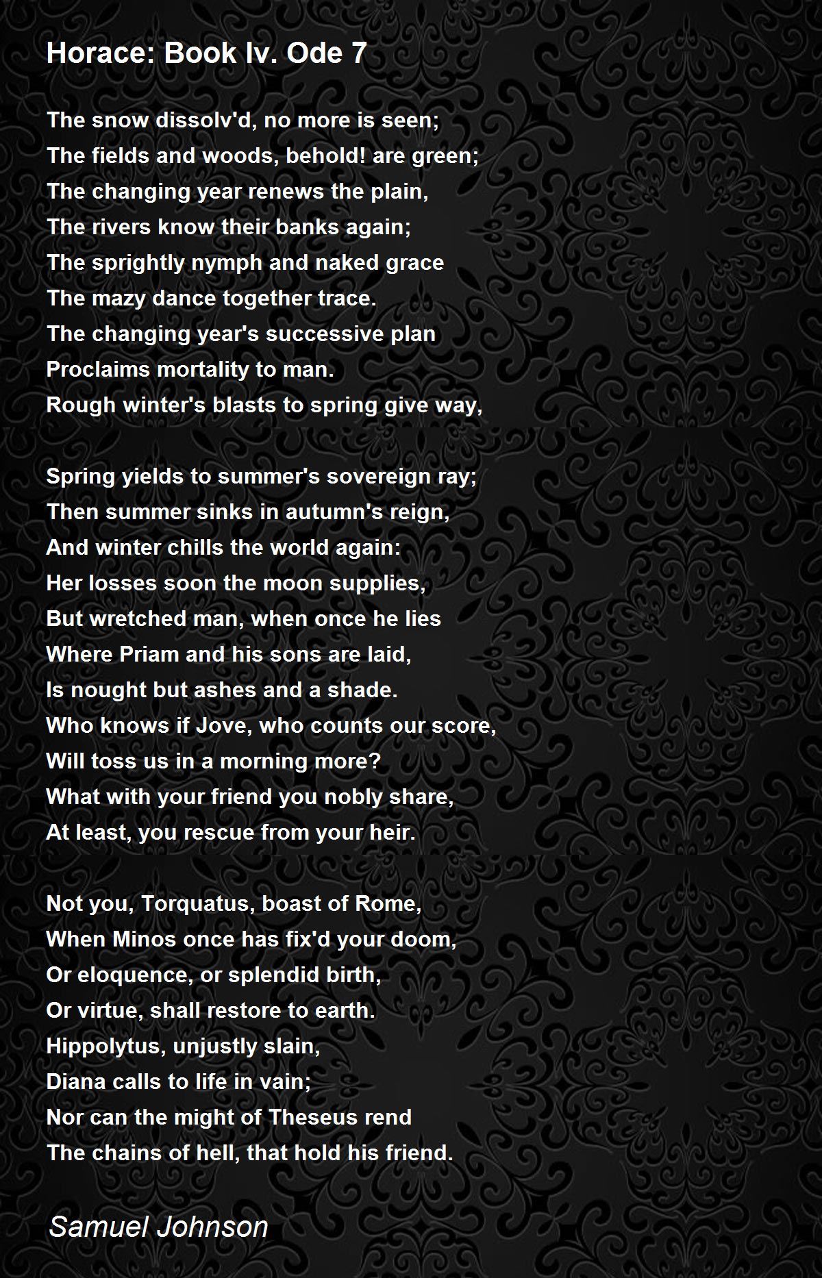 Horace: Book Iv. Ode 7 Poem by Samuel Johnson - Poem Hunter
