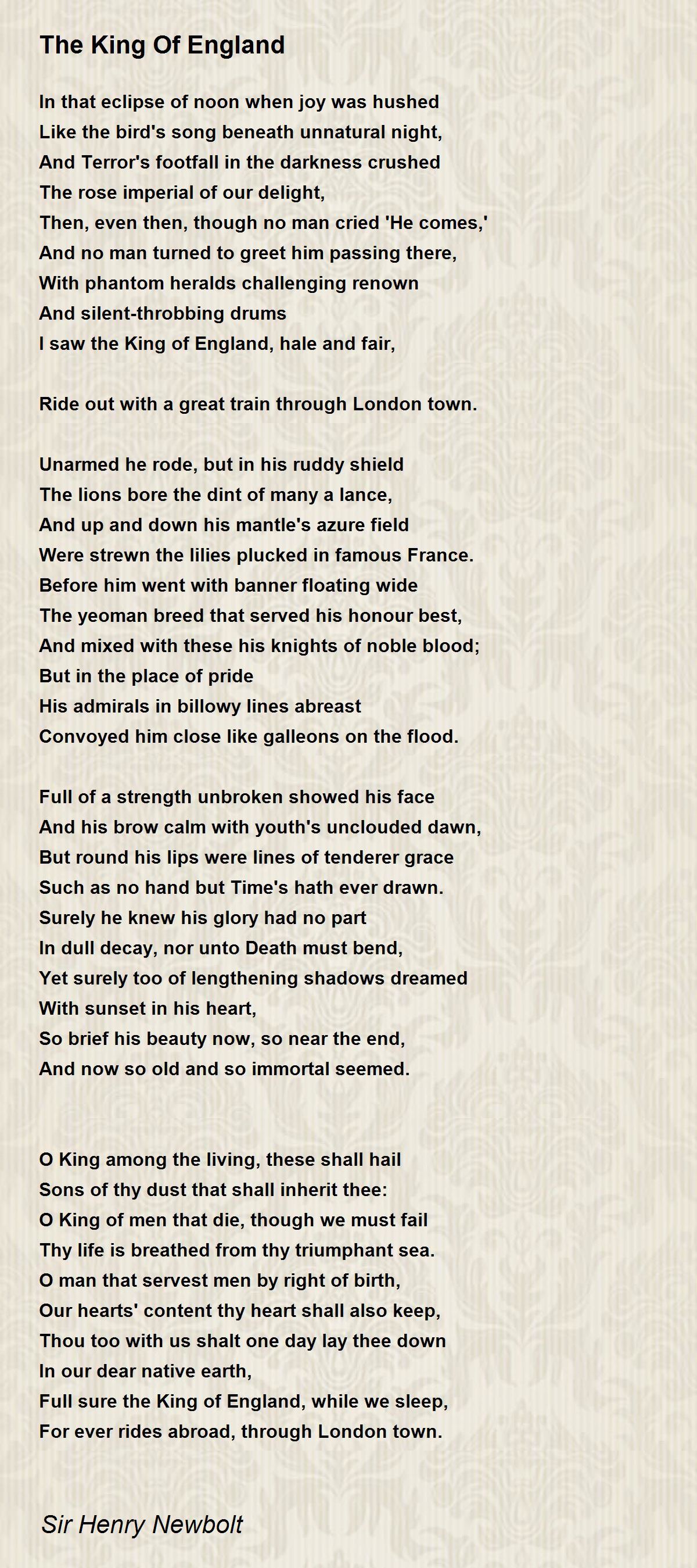The King Of England Poem by Sir Henry Newbolt Poem Hunter