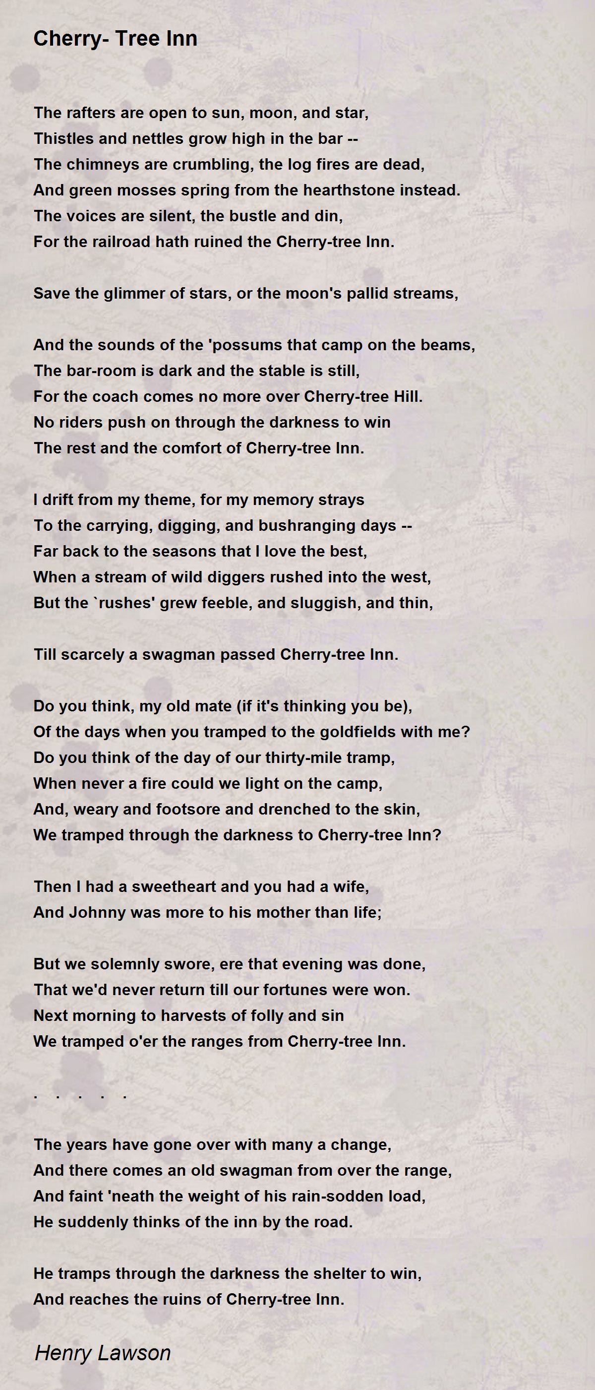 Cherry Tree Inn Cherry Tree Inn Poem by Henry Lawson