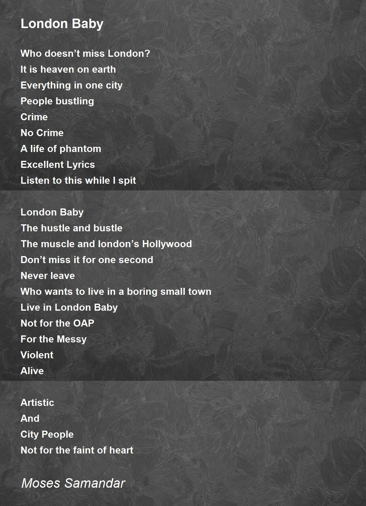 London Baby London Baby Poem by Moses Samandar