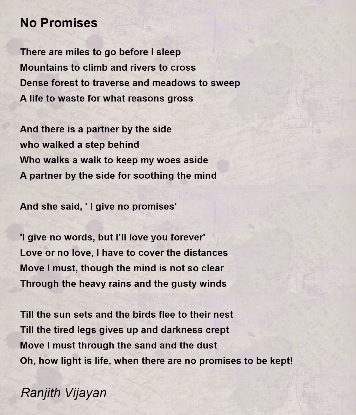 No Promises No Promises Poem by Ranjith Vijayan