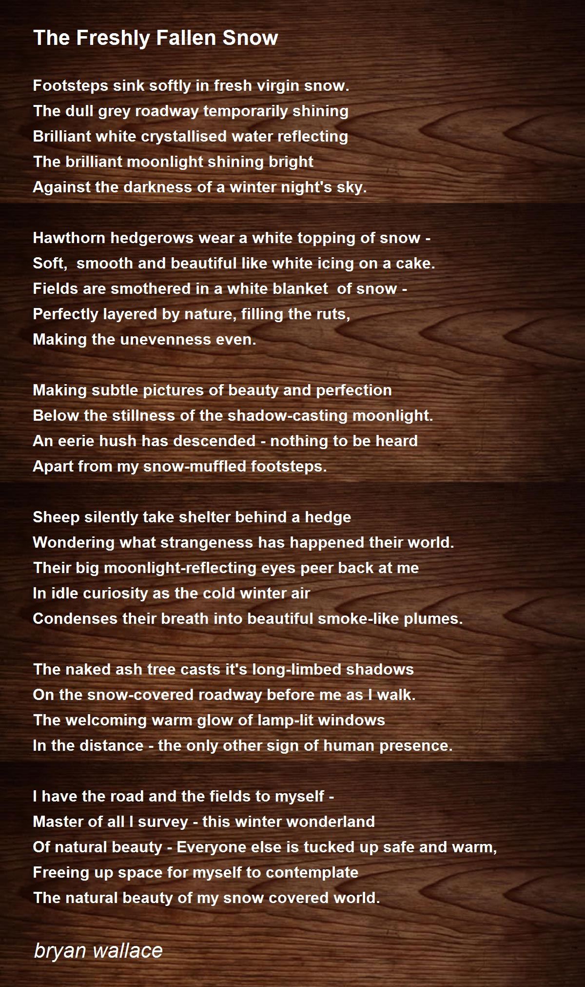 The Freshly Fallen Snow The Freshly Fallen Snow Poem by bryan wallace