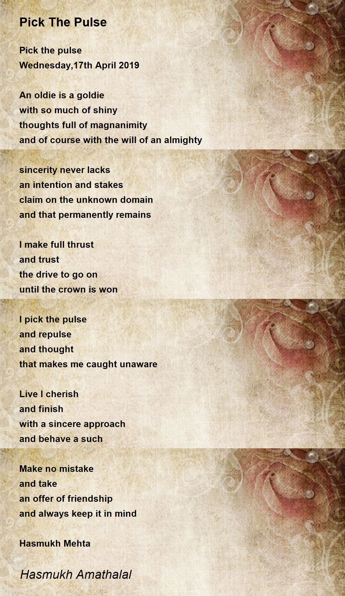 Pick The Pulse Poem by Mehta Hasmukh Amathalal Poem Hunter